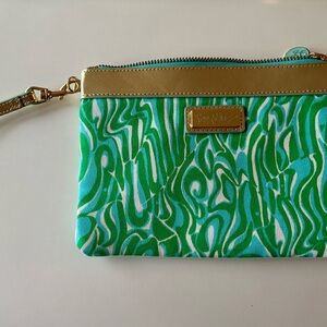 Lilly Pulitzer Green and Gold Clutch with Textured Design